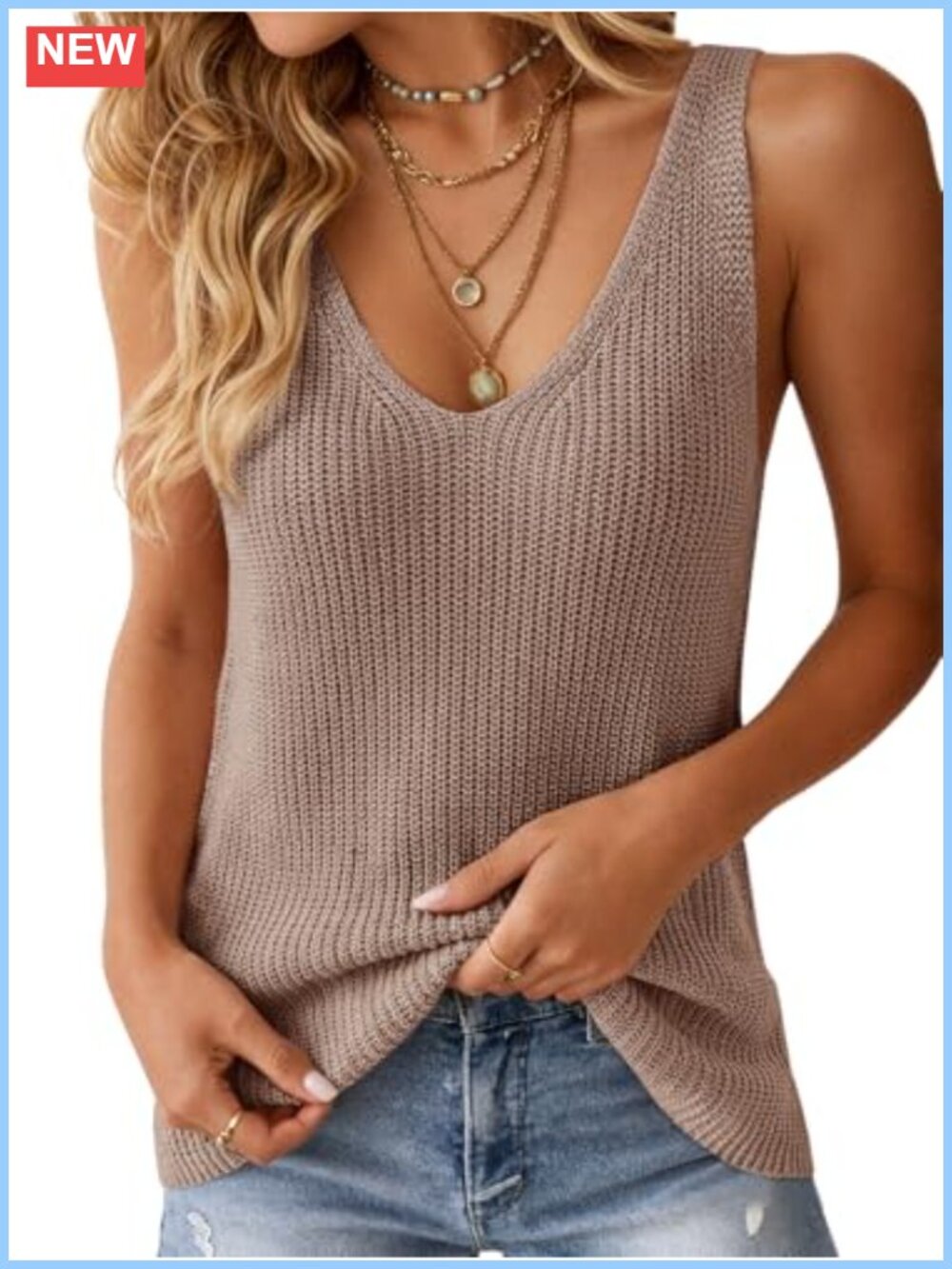 Womens V Neck Crochet Knit Sweater Tank Top Sleeveless Summer Vest